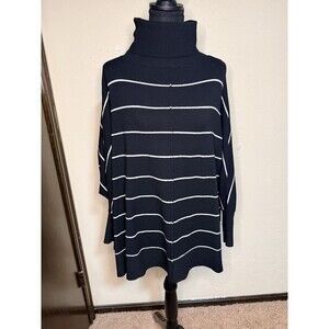 Mud Pie Women's One Size Striped Dolman Sleeve Sweater Black White Cozy Core Top